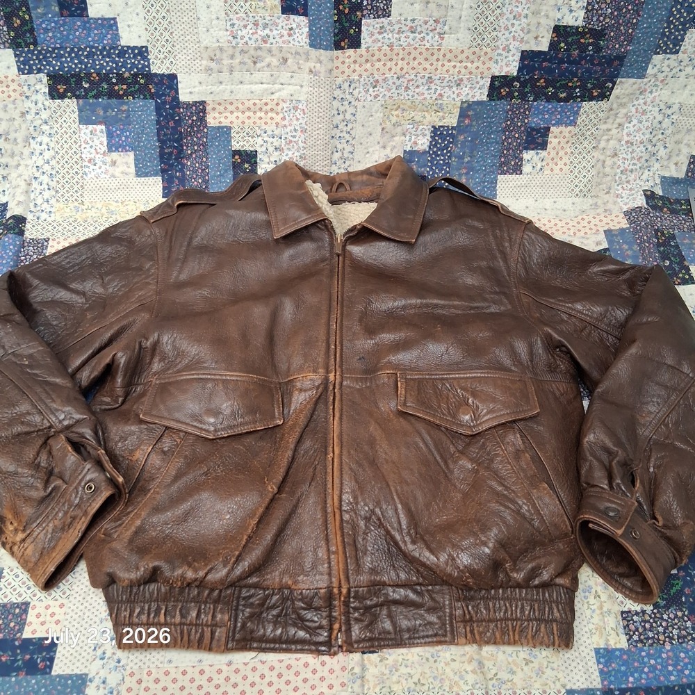 Vintage Wilsons Adventure Bound Leather Aviator Bomber Jacket Mens XL Sherpa